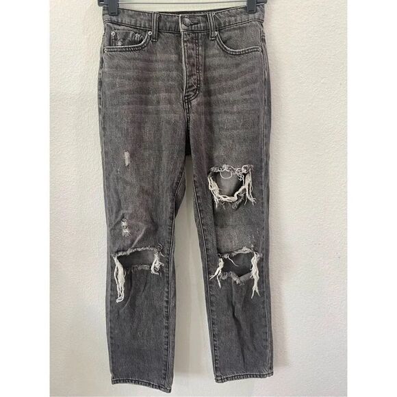 BDG Urban Outfitters High Waisted Slim Straight Jean Distressed in Washed Black. - Picture 3 of 13